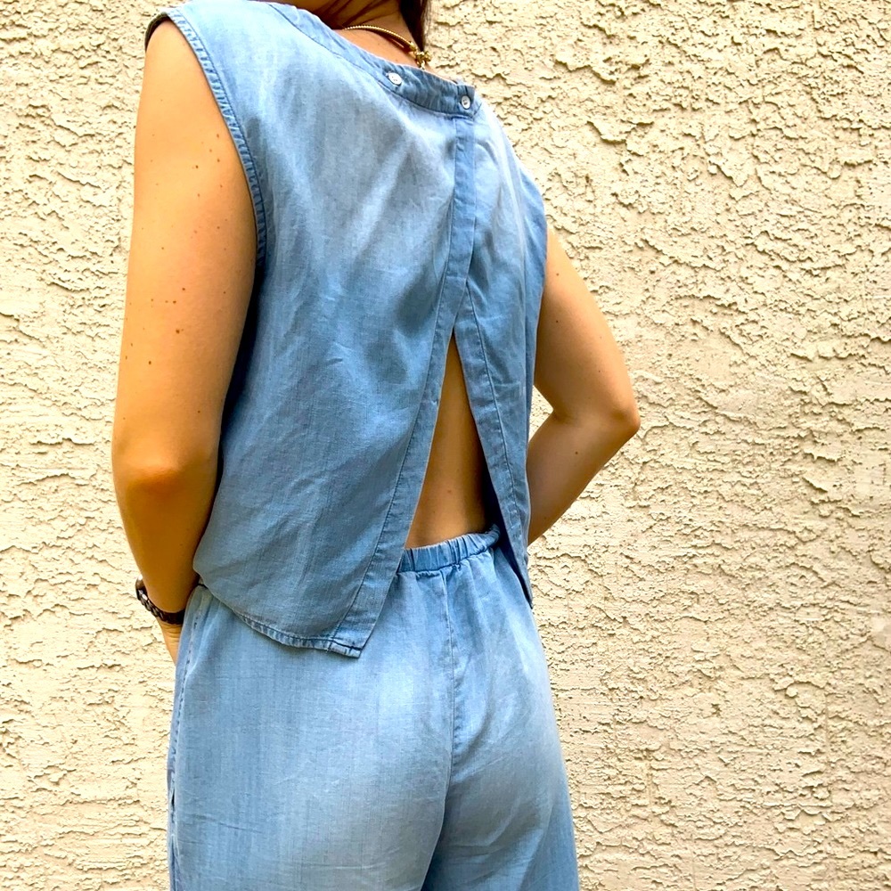 Blue Denim Romper / Cropped Jumpsuit